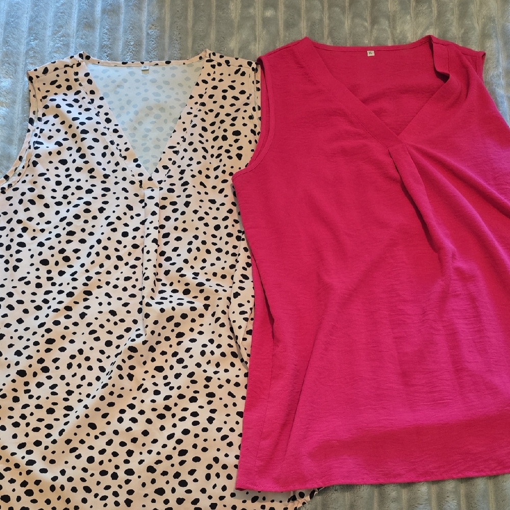 Pink and Polka Dot Sleeveless Tops